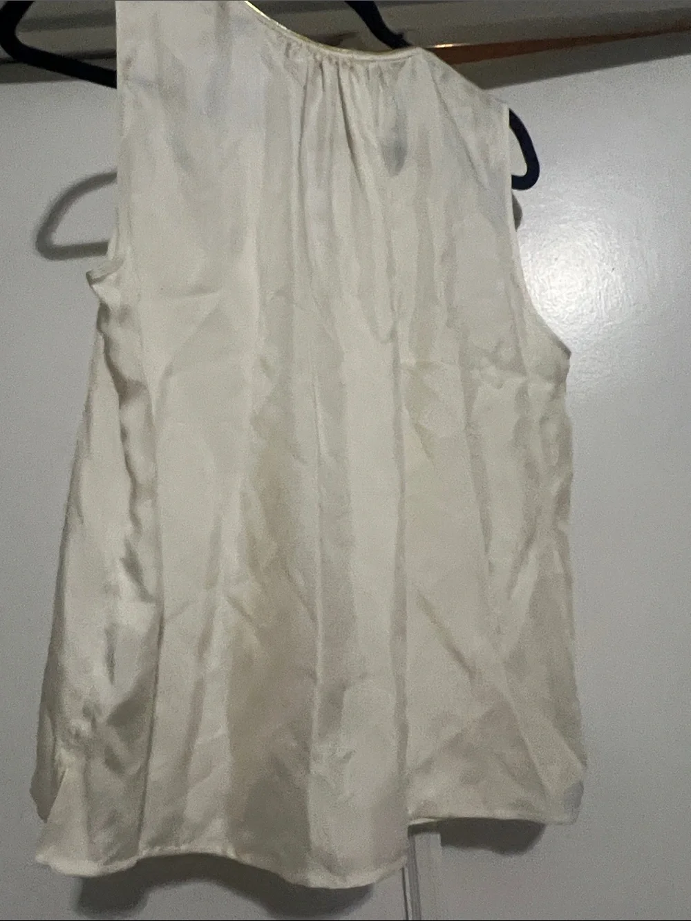 Tory Burch Ivory Satin Sleeveless Shell with Gold Trim